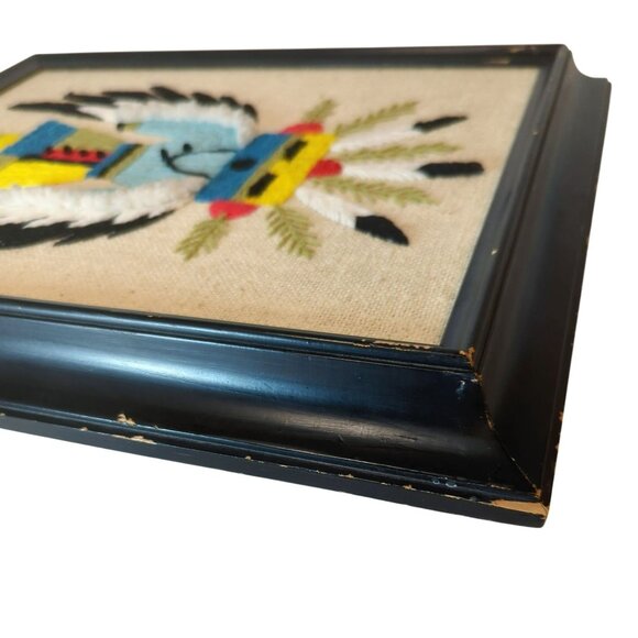 Vintage Kachina Doll Eagle Crewel Embroidery Wall Art Handcrafted Framed - Picture 9 of 9